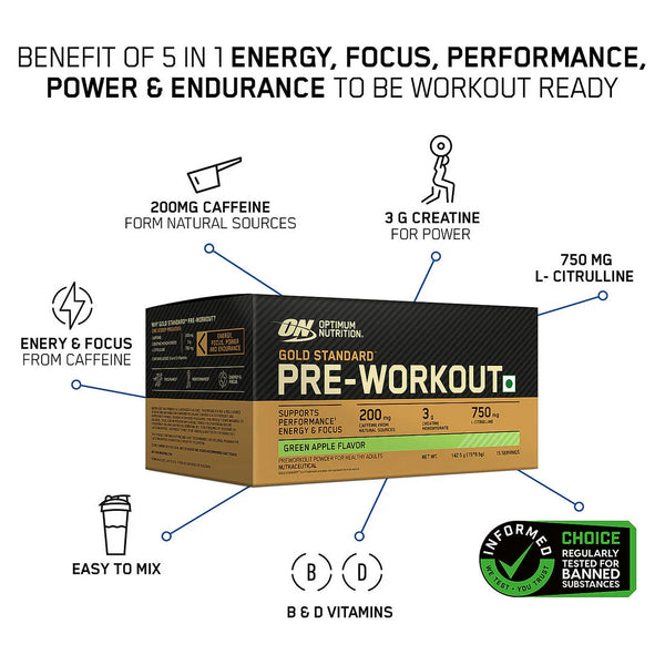 Optimum Nutrition (ON) Gold Standard Pre-Workout- 142.5g/15 single serve packs Optimum Nutrition