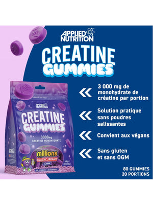 Applied Nutrition Creatine Gummies, Millions Blackcurant, 80 Gummies, 3000mg Creatine Monohydrate Per Serving Applied Nutrition