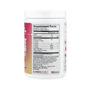 A white plastic bottle of Gymnate Pre-Workout supplement, showing the back label with Supplement Facts, on a plain white background.