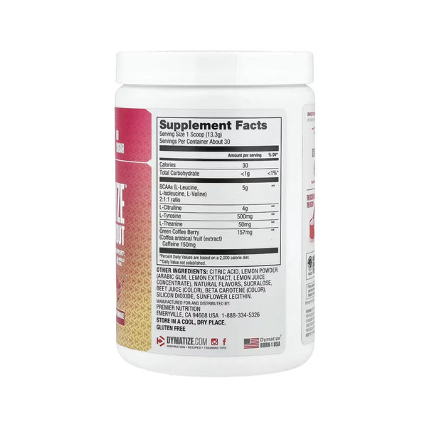 A white plastic bottle of Gymnate Pre-Workout supplement, showing the back label with Supplement Facts, on a plain white background.