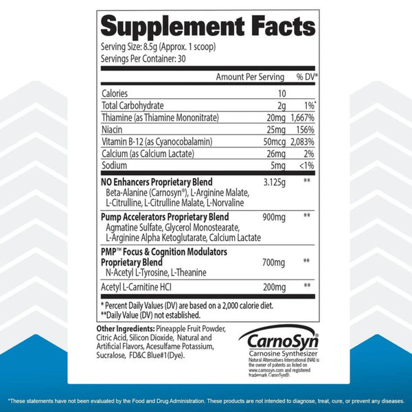 Supplement facts label with detailed nutritional information on a white background