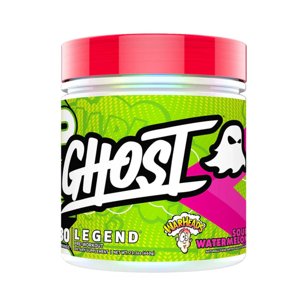 A jar of Ghost Brand Marbles Watermelon soft gummy vitamins on a plain white background. The container has a bright red lid and a lime green label with a white ghost logo and pink accents.