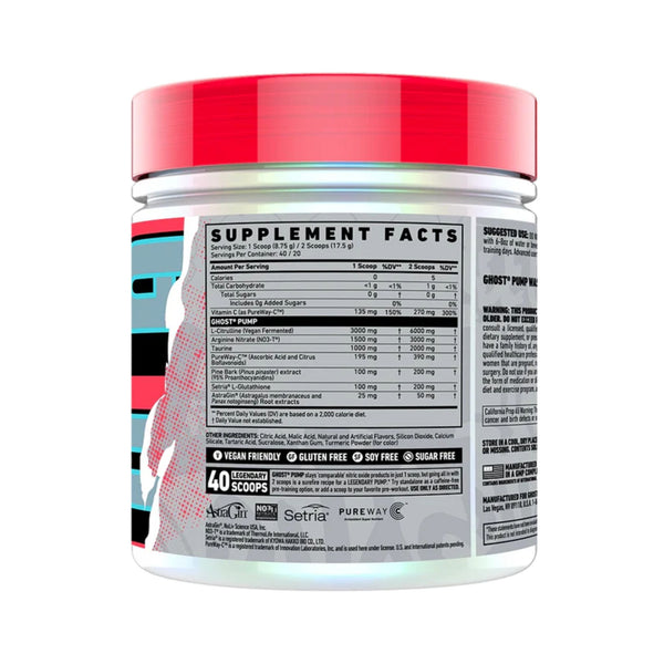 A white plastic tub of Purenai Setria GTS-1000+ supplement powder with a bright red lid, showing the Supplement Facts label on a white background.