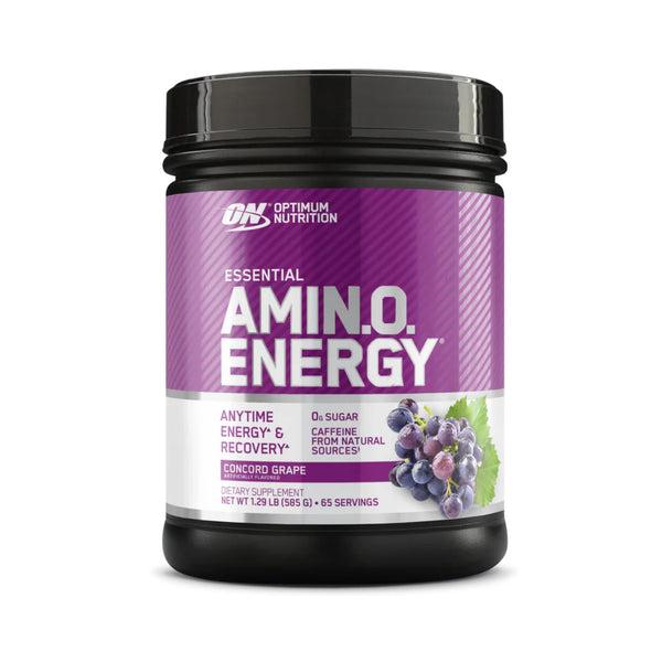A black plastic tub of Optimum Nutrition Essential Amin.O.