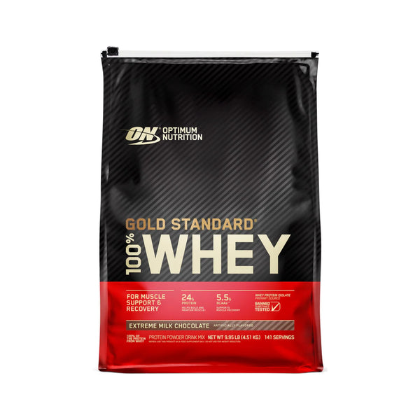 A 1 lb bag of Optimum Nutrition Gold Standard 100% Whey in Extreme Milk Chocolate flavor, shown on a clean white background.