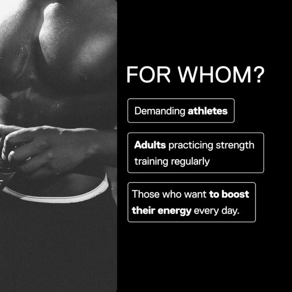 Black and white image of a person lifting weights with text about target audience on a black background