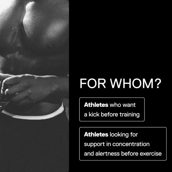 Black and white image of a person with text about athletes using a product.